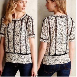 Anthropologie Meadow Rue Black & White Bird Blouse